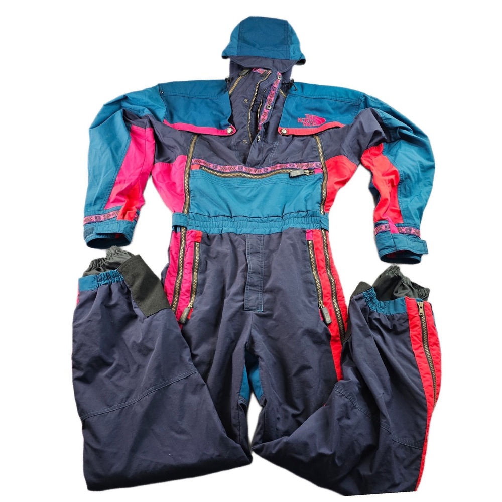 Vtg The North Face Rage Snowsuit Mens Navy Teal Winter Sports Hooded Double‎ Zip